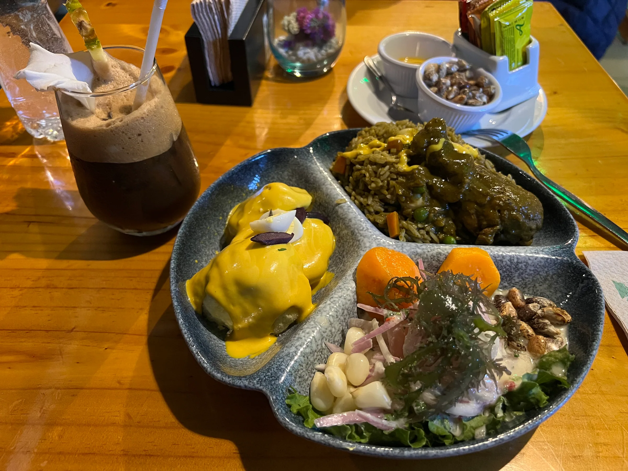 A Peruvian sampler plate including ceviche